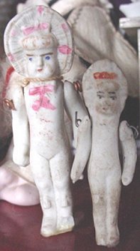 Tiny little 3 china and bisque dolls, Merry Christmas doll antique (item #1335692)