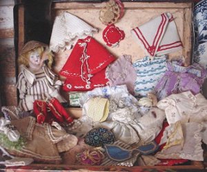 Tiny little 3 china and bisque dolls, Merry Christmas doll antique (item #1335692)